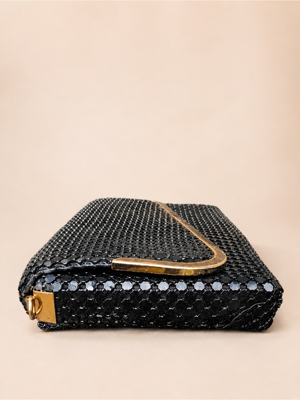 VTG Black Metal Sequin Mesh Clutch w Metallic Flap Trim & Removable Mesh Strap - Picture 7 of 16